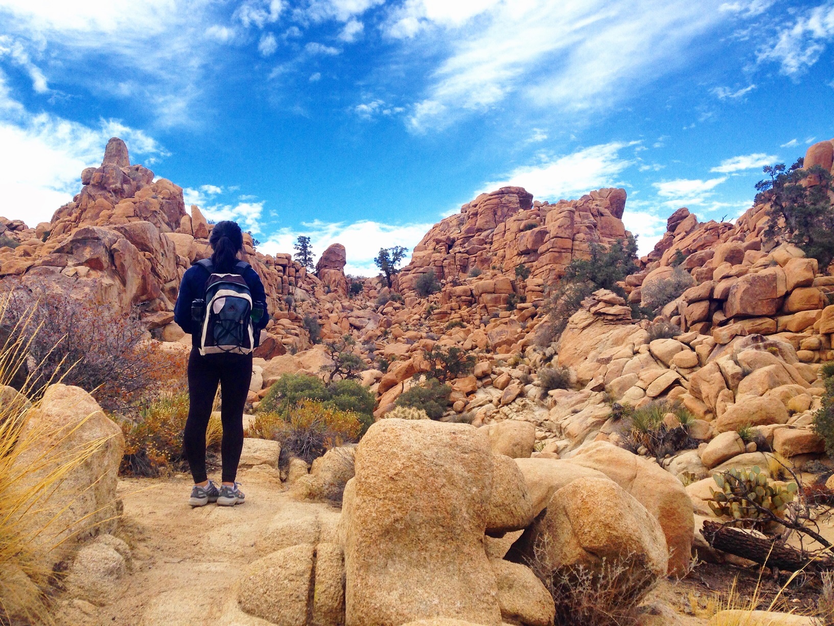 hiker looking at rock formations