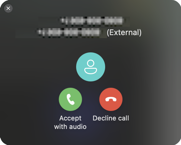Teams Phone window when receiving a call