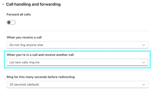 Call handling settings