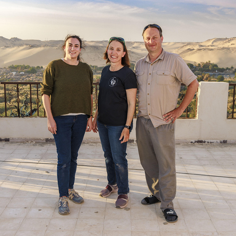 From left: Meredith Brand, the 2022 W. Benson Harer Egyptology Scholar in Residence at CSUSB; Kate Liszka, the Benson and Pamela Harer Fellow in Egyptology and CSUSB professor of history; and Bryan Kraemer, Robert and Frances Fullerton Museum of Art's research Egyptologist and educator.