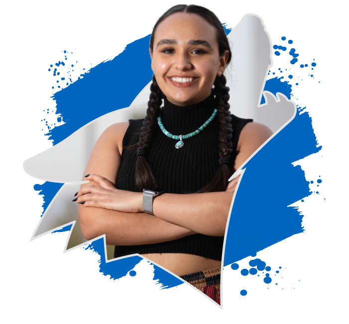 Student in coyote silhouette