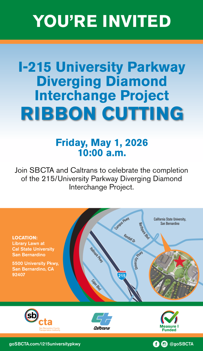 You're Invited graphic for the I-215/University Parkway Ribbon Cutting event.