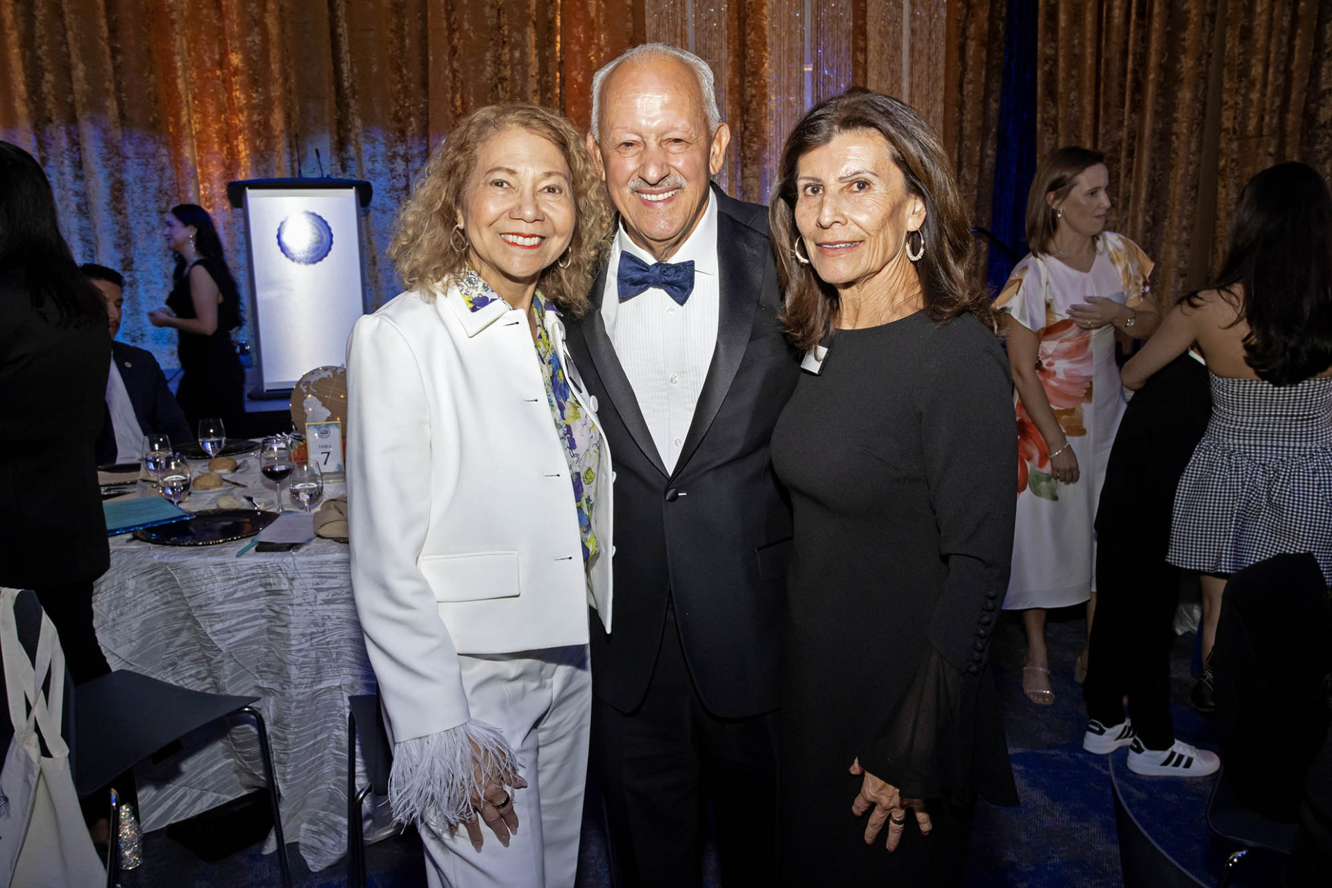 CSU Chancellor Mildred Garcia, President Tomás D. Morales and Evy Morales at the April 2026 gala honoring the president for his leadership.