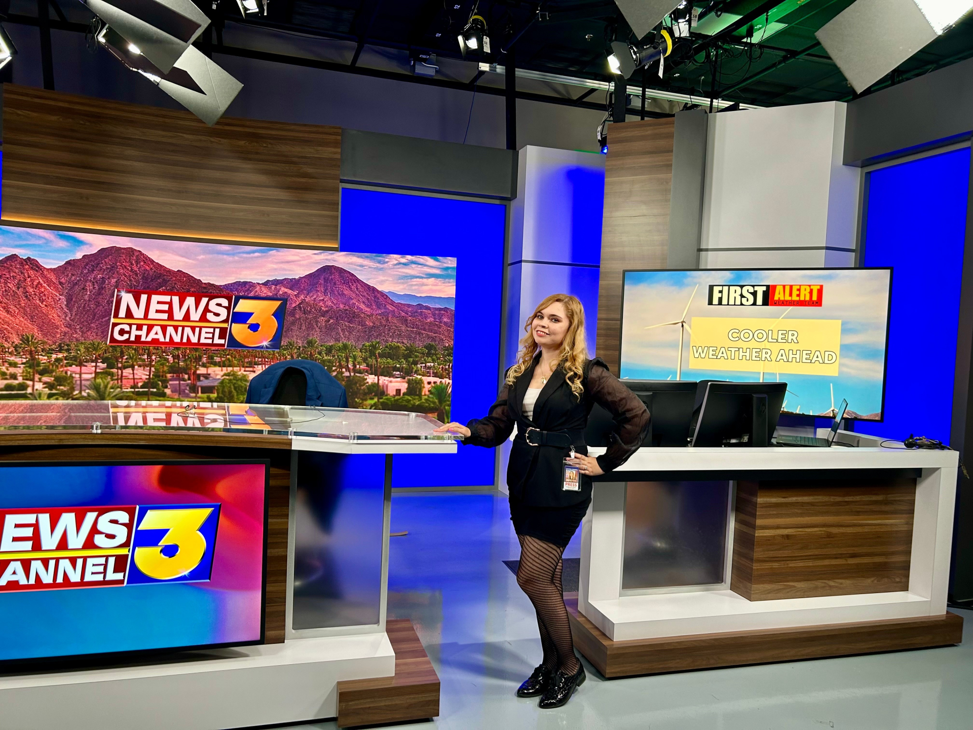 Crystal Harrell on KESQ set