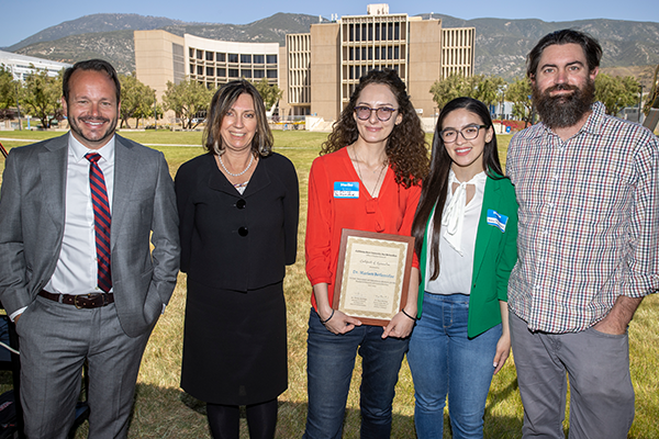 Ryan Keating, Dorota Huizinga, Mariam Betlemidze, communication studies graduate student Alexia B. Martinez and graduate student Ariel Newell