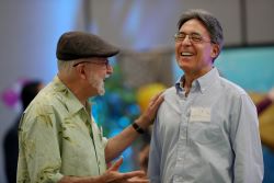 Staff talking at CSUSB's Retirement Luncheon