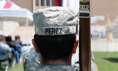 student in uniform, back of their head